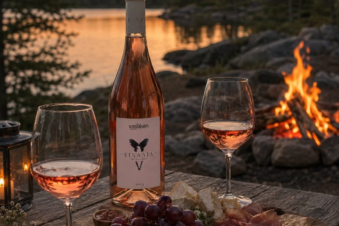Bouteille et verres de vin rouge sur une table de repas